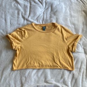 Gold cropped tee.